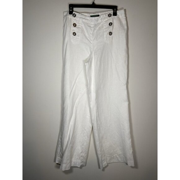 LAUREN RALPH LAUREN 100% Linen Sailor Pants Size Medium Quiet Luxury Old Money - Picture 1 of 5